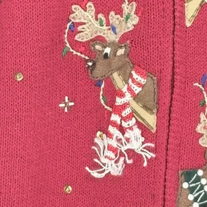 Vintage Heirloom Collectibles‎ Red Reindeer Christmas Sweater Cardigan Size 16 thumbnail 9