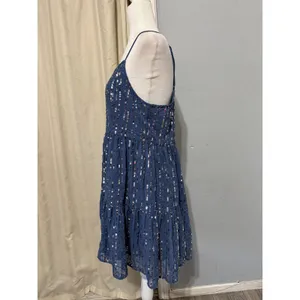 Urban Outfitters Mini Dress L Blue Sequin Babydoll Tiered Square Neck Y2K Indie thumbnail 4