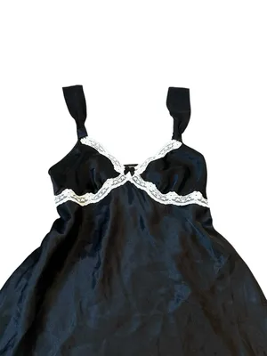 Black Satin Mini Slip Dress Tie Back Y2K Coquette Whimsygoth Indie Sleaze thumbnail 3