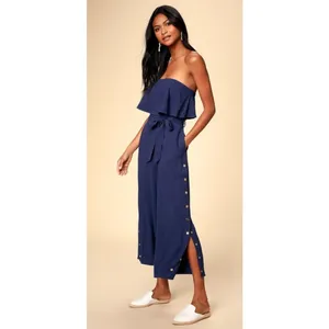 NWT Lulus Jumpsuit Lanah Y2K Boho Coastal Minimalist Strapless Linen Size Medium thumbnail 7