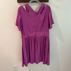 NWT by Anthropologie Purple Satin V Neck Vibrant Mini Dress Size 16‎ thumbnail 9