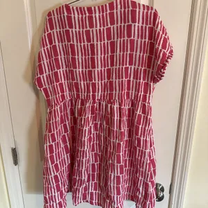Women's Michelle McDowell Pink & White Cotton Dress‎ V Neck Elastic Waist Large thumbnail 3
