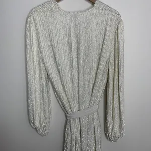 Retrofête Gabrielle Robe Sequins Wrap Mini Dress in Moonglow White Womens XS thumbnail 11