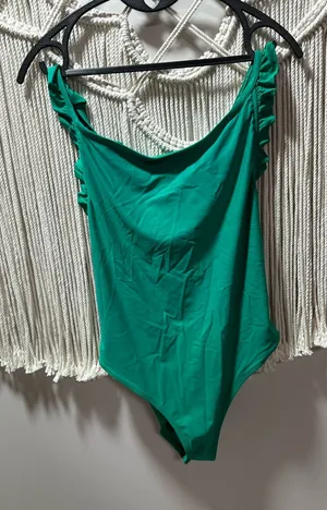 aerie Green Ruffle-Shoulder One-Piece Swimsuit thumbnail 1