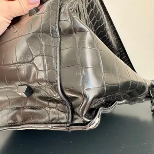 BEIS Large Work Tote Black Crocodile 14.5” x 11” Vegan Leather Zip Closure thumbnail 12