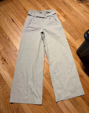 Express Paperbag wide-leg trousers high waist pleated belt Light Khaki Casual Pants Sz 6 beige thumbnail 1