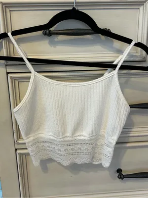 Lace bottom white crop tank top thumbnail 6