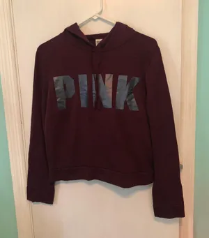 PINK - Victoria's Secret Burgundy Hoodie Size Medium thumbnail 1