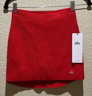 ALO Yoga NWT Denim Knit High Waist Skirt Bright Red Size XS thumbnail 1