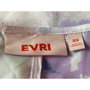 Evri Long Sleeve Semi Sheer Pink Blue Paint Look Tie Waist V-neck 3x Top NWT thumbnail 7