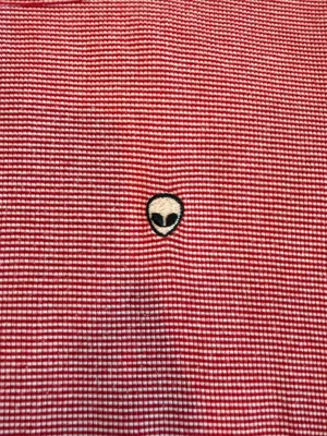 Brandy Melville Red & White Striped Alien Patch Baby Tee One Size thumbnail 3