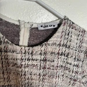 Love Ady Women's Boucle Tweed Shift Dress White Maroon Black Metallic Short Slv thumbnail 9