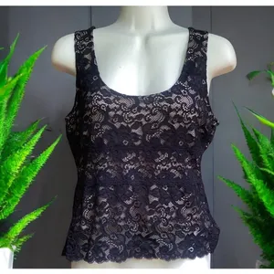 Hanky Panky 90s Y2K Vintage Tank Top Black Lace Nude Mesh Boho Fairy Grunge Whimsigoth Sz M thumbnail 2