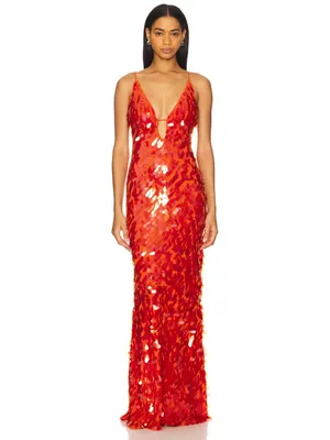 Sequined gown maxi dress formal wedding guest plunge v-neck spaghetti straps thumbnail 4