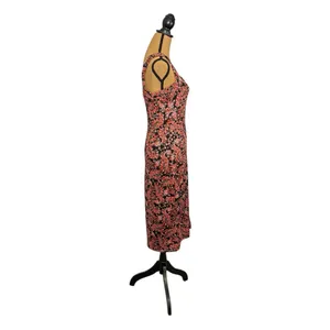 Socialite Floral Midi Dress Womens Medium Dark Romantic Black Side Slit Feminine thumbnail 3