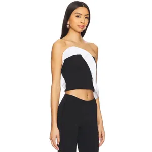 Free People Black White Ruffle Strapless‎ Tube Top Cropped Ribbed Knit S thumbnail 2