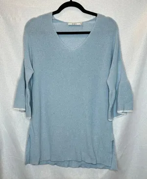 Womens Ost V-Neck Pullover Sweater Bell‎ Sleeve Light Blue Mature Modest SIZe XL thumbnail 1