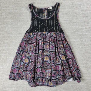 Hollister Babydoll Tank Dress XS Black Paisley Lace Sequin Beaded Swing Boho thumbnail 1