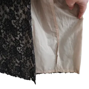 Vintage Y2K 90s Prom Black Maxi Dress Floral Beaded Lace Formal Column Gown thumbnail 5