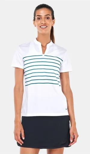 NWT Womens Nike White Dri-Fit Victory Stripe Short Sleeve Polo Shirt Top - Sz S thumbnail 1