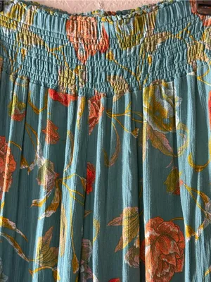 O’Neill Teal Floral Wide Leg Pants Smocked Waist Boho Resort Coastal Small Beach thumbnail 11