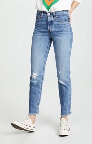 Levi’s Wedgie Cropped Ankle High Rise Distressed Raw Hem Jeans High Waisted 27 thumbnail 1