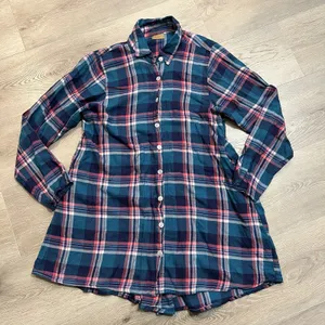 Tulip Blue and Pink Flannel‎ Plaid Dress Size Small S A-line Pockets Artsy thumbnail 1