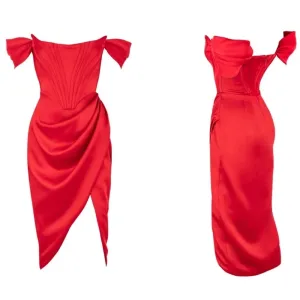 HOUSE OF‎ CB 'Loretta' Red Satin Off Shoulder Dress/Size XS NWOT thumbnail 5