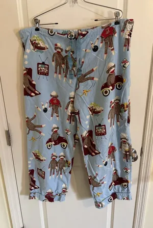 Nick & Nora Pajamas Pants Womens XL Cotton Sock Monkeys Bowling Car Beach thumbnail 1