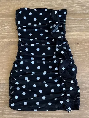 White Fox Strapless Mini Dress Dotty Champagne House Size S Black White thumbnail 1