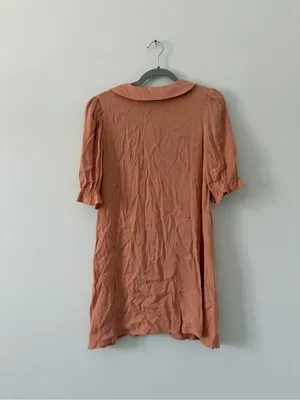 Wilfred Aritzia Poppins Short Puff Sleeve Peachy Pink Button Down Front Dress S thumbnail 6