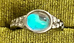 Cat Eye Design Gorgeous Gemstone Stainless Steel Silver Open Band Size 6 thumbnail 1