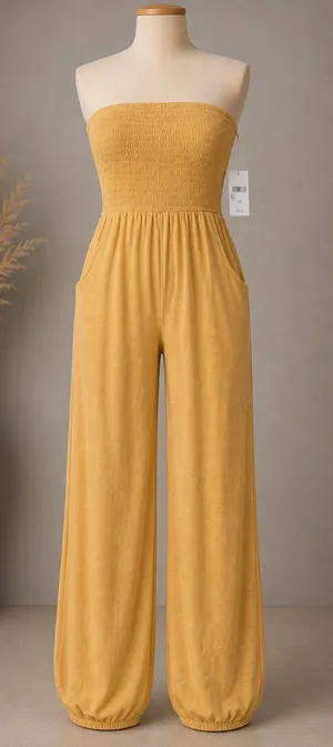 American Eagle Strapless Smocked Jumpsuit Faded Orange M NWT thumbnail 1