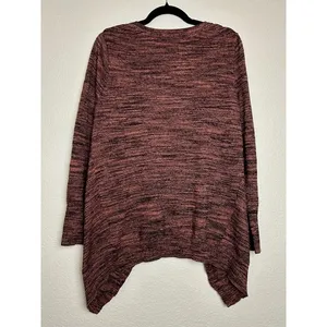 LOGO By Lori Goldstein Tunic Sweater L Heathered Red‎ Black Pockets Cozy Warm Cabin thumbnail 2