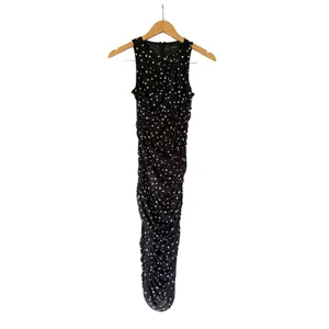 Bardot Felicia Spot Mesh Midi Dress Black‎ Polka Dot Ruched Sleeveless US 4 NEW thumbnail 2