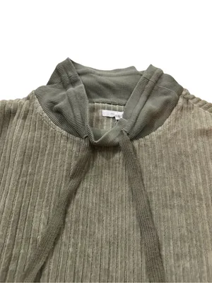 Maurices Olive Green Ribbed Corded Tie Neck Pullover Sweater Front Small Women's thumbnail 2