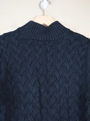 Lands' End Women's L Navy Blue Cable Knit Full-Zip Stand Collar Cardigan thumbnail 4