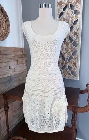 American Eagle Outfitters Cream Crochet Midi Dress thumbnail 1