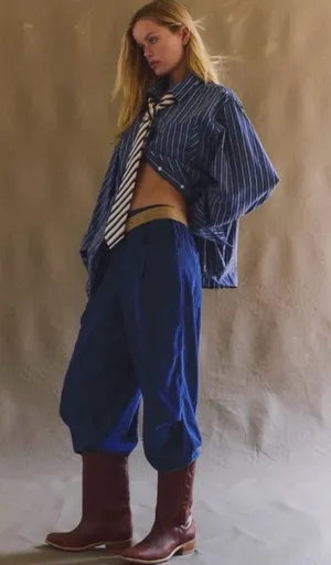 Free People Nice Choice Cord Jeans Navy Blue Barrel Harem Pull On Corduroy Large thumbnail 1