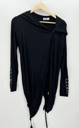 Lauren Moshi Beverly Hills Black Horse Boho Button‎ Front Hoodie Shirt Small thumbnail 1