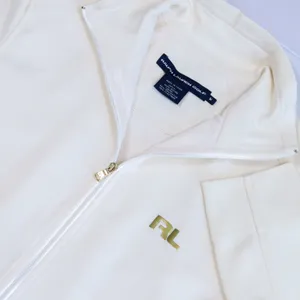 Ralph Lauren Golf Jacket Women M Ivory Full Zip Track Mock Neck Gold Trim Tennis thumbnail 3