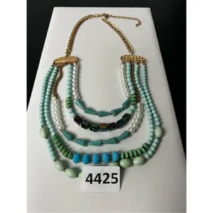 Turquose and faux pearl 5 layer statement necklace thumbnail 13