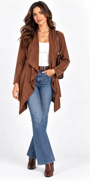 Soft Surroundings Chocolate Brown Faux Suede Lightweight Open Front Jacket thumbnail 1