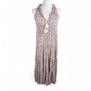 Club Monaco Silk Paisley Tiered Maxi Dress Tassel‎ Halter 00 thumbnail 2