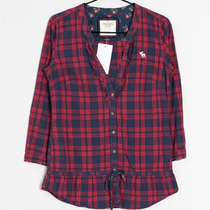 Abercrombie & Fitch Womens M Christmas Red Plaid Button Down Blouse Brand New thumbnail 1