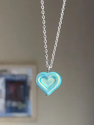 Handmade quality Czech glass heart bead fairy vintage retro y2k style necklace🩵 thumbnail 4