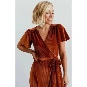 BALTIC BORN Andi Velvet High Low Maxi Dress Ribbed Party Holiday‎ Copper Rust XS thumbnail 5