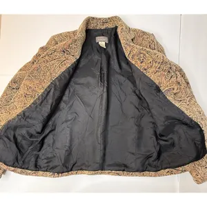 Vintage KENAR Jaquard Blazer Women Size 4 Textured Gold Paisley Boho Chic‎ Art thumbnail 9