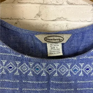 Vintage Stonebridge Linen Blend Geometric Ikat Embroidered Studded Tank thumbnail 3