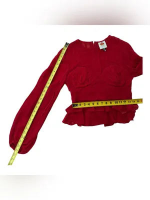 FARM Rio Red Ruffled Sheer Long-Sleeve Peplum Blouse Size Small thumbnail 15